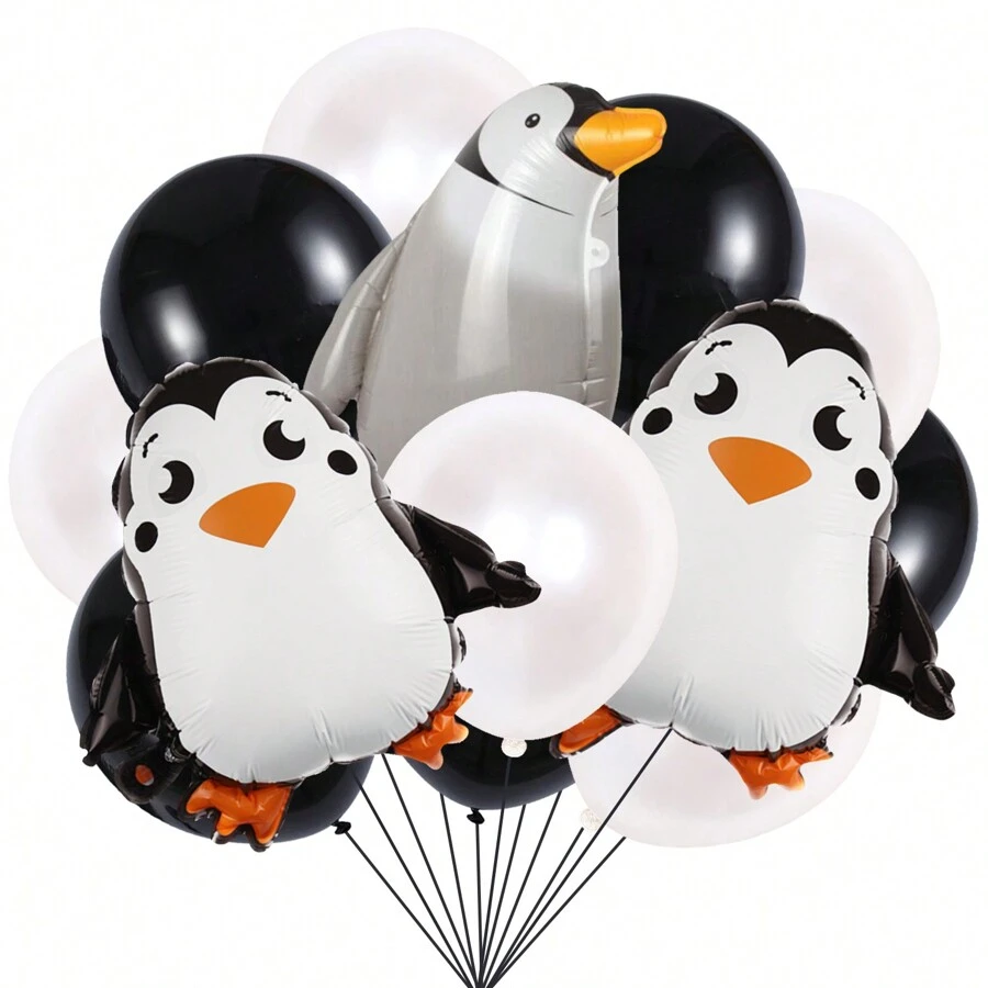 13入組企鵝乳膠箔氣球套裝-企鵝生日裝飾動物主題派對生日派對用品 - 彩色 - 查看 1