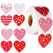 1捲/500張各式各樣的心形情人節貼紙,用於封口信封、手工藝品、禮物和裝飾杯子 - 彩色 - 查看 12