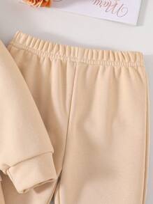 年轻女孩卡通字母印花圆领运动卫衣和喇叭裤 - 杏色 - 查看 6