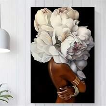 1入組現代抽象女孩畫作,帶白色花朵的牆壁藝術家居裝飾,適用於臥室、客廳、浴室等地方,掛畫在畫布上,無鏡框 - 彩色 - 查看 1