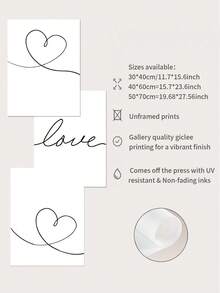3 cái/bộ Tối giản hiện đại Đen Và Trắng Sợi dây Love Và Tim Phong cách Bắc Âu Treo tranh Trang trí Bức tranh - Nhiều màu - Xem 6