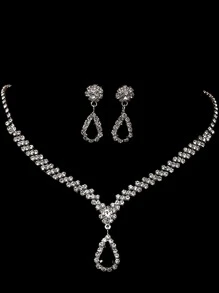 2 件女式新娘婚禮珠寶套裝,包括閃亮鑽石全鏈項鍊和耳環
