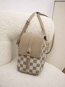 印花字母手机包 新款儿童一体式 PU 单肩斜挎包 - 卡其色 - 查看 4