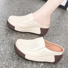 Women's High-End Hollow Out Platform Sandals With Thick Bottom & Closed Toe, Suitable For Outdoor Use