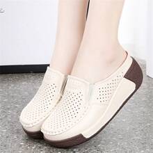 Women's High-End Hollow Out Platform Sandals With Thick Bottom & Closed Toe, Suitable For Outdoor Use