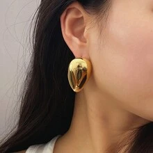 1 对欧美风格脸型金银金属超大耳环，带抛光镜面，时尚个性珠宝 - 人面金屬耳環 - 查看 11