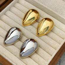 1 对欧美风格脸型金银金属超大耳环，带抛光镜面，时尚个性珠宝 - 人面金屬耳環 - 查看 2