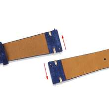 復古手工縫製手錶表帶20mm 22mm小腰休閒牛皮絨面皮帶 - 寶藍色 - 查看 4