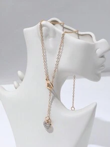 1pc Simple Heart & Y-Shaped Adjustable Chain Sweater Necklace - Gold - View 3