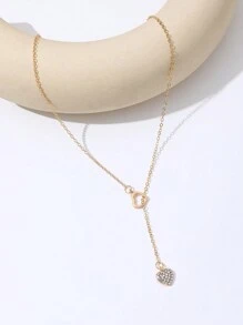 1pc Simple Heart & Y-Shaped Adjustable Chain Sweater Necklace - Gold - View 4