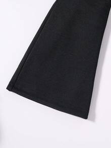 Young Girl Floral Printed Round Neck Sweatshirt And Flared Pants - Black - View 3