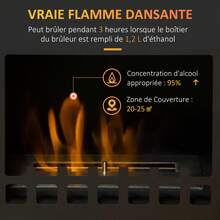 HOMCOM Cheminée bioéthanol sur pieds avec réservoir 1,2 L, environ 3 h de durée de combustion couverture 25 m² 41 x 25 x 54 cm - Noir - Voir 4