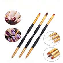 3 件套美甲刷套裝,雙頭美甲筆刷壓克力圓形平面繪畫繪圖襯墊美甲工俱生成器指甲凝膠刷,美甲襯墊刷沙龍在家 Diy 美甲 - 黑色 - 查看 1