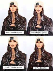 Knit Hat Wigs WKnit Hat Wigs With Long Wavy Black Mixed Curly Hair Extensions Wig Warm Knitted 18 Inch Synthetic Hairpiece For Women Winter Synthetic Wigsith Long Wavy Black Mixed Curly Hair Extensions Wig Warm Knitted 18 Inch Synthetic Hairpiece For Women Winter Synthetic Wigs - Dark Brown - View 8