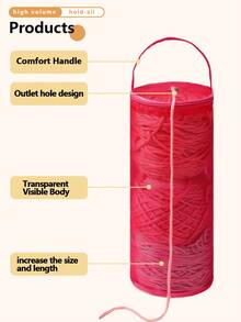 1PC Solid Color Mesh Bag Knitted Storage Bag Simple Portable Can Portable For School Home, Suitable For People Who Like Knitting - Hot Pink - View 2