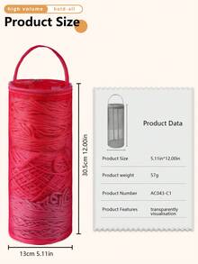 1PC Solid Color Mesh Bag Knitted Storage Bag Simple Portable Can Portable For School Home, Suitable For People Who Like Knitting - Hot Pink - View 5