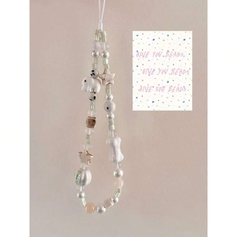 陶瓷大象和骨頭ccd相機掛飾,適用於手機殼,即時相機防丟手繩,時尚新鮮風格 - 白色小象掛繩 - 查看 1