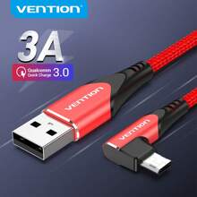 VENTION微型USB充電線，90度Kindle Fire平板電腦充電線60W尼龍編織安卓微型USB充電線，兼容三星Galaxy S6 S7 S5 J7 J5 J3平板電腦PS4充電線 - 紅色 - 查看 1