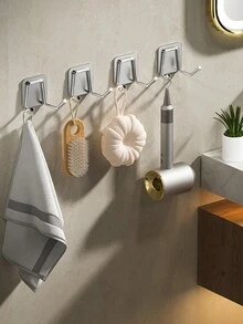 1/5入組重型黏貼式毛巾掛鉤,牢固固定毛巾架掛鉤,不銹鋼黏性掛鉤,適用於浴室掛衣 - 銀色 - 查看 5