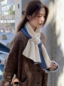 Small Scarf Short Women'S Autumn And Winter Cross Knitted Scarf Korean Style Color Matching Versatile Winter Warm Slouchy Neck 1 Pc - Beige - View 5
