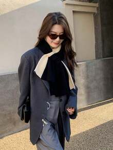 Small Scarf Short Women'S Autumn And Winter Cross Knitted Scarf Korean Style Color Matching Versatile Winter Warm Slouchy Neck 1 Pc - Beige - View 10