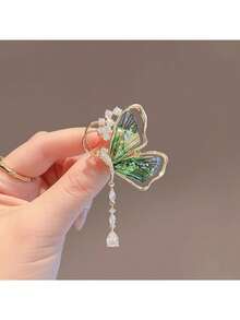 時尚高端綠色胸針,半透明昆蟲和流蘇蝴蝶細節裝飾 - 杏色 - 查看 4