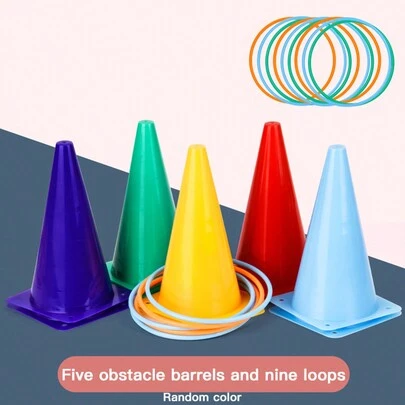 5 件交通锥 + 9 件套套环 - 感官训练/身体协调/增强注意力/幼儿教育/建立信心/表面光滑无毛刺/颜色随机