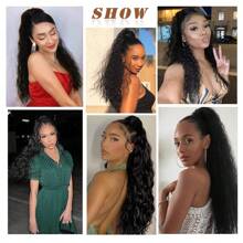 壓花光耀長玉米波浪馬尾延伸魔術粘合熱阻波浪合成包覆馬尾黑色女士假髮 - 酒紅色 - 查看 7