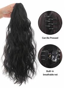 16 Inch Dợn sóng Đen Phần mở rộng tóc đuôi ngựa , Kẹp vuốt Tóc đuôi ngựa Dài Quăn Tóc đuôi gà Sợi tổng hợp Kẹp Fake Ngựa con Cái đuôi Miếng tóc giả Đối với phụ nữ Hằng ngày Buổi tiệc - màu đen - Xem 4