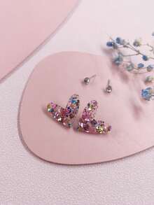 1對全配錯綜鋯石耳針和1對簡單可愛的亮粉紅色心形掛針,甜蜜情人節派對禮物 - 愛心耳環 - 查看 9