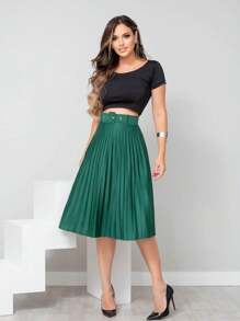 Women Skirts - 墨綠色 - 查看 1