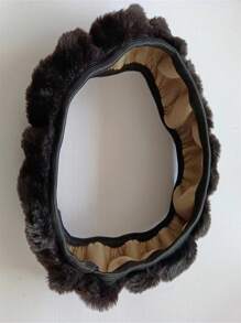 Plush Warm Car Steering Wheel Cover Interior Decoration - Coffee - View 2