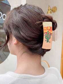 1 件西式向日葵、仙人掌仿皮发夹，适合女士，配耳环，可作为阿姨和姐妹的礼物，波西米亚风格发饰 - 彩色 - 查看 2