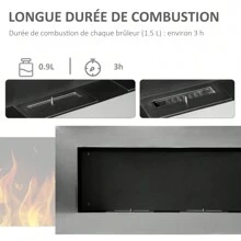 HOMCOM Cheminée bioéthanol murale design Bauhaus - double brûleur 3 L - dim. 110L x 14l x 54H cm - couverture 25-30 m² - acier inox. brossé - Argent - Voir 3