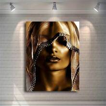 1件北歐風格帆布印花海報,金色化妝女性油畫帆布壁畫,浴室臥室辦公室客廳牆壁裝飾,家居裝飾,沒有相框 - 彩色 - 查看 1