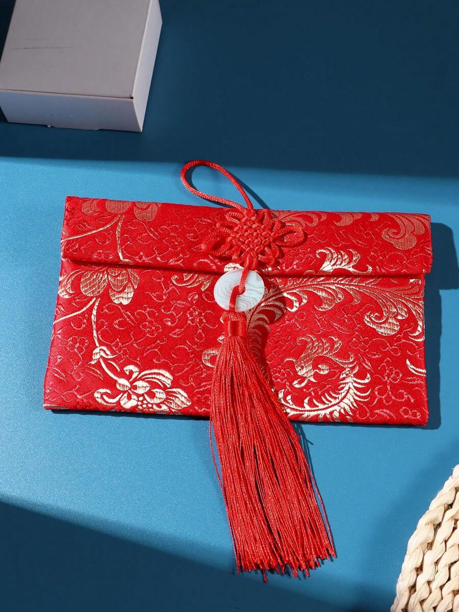 1入組布綢緞銀紅包禮品袋 - 紅色 - 查看 1