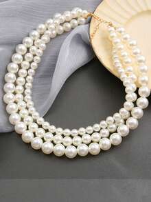 1條簡約三層珍珠項鍊,復古/巴洛克風格,適合女性日常穿著