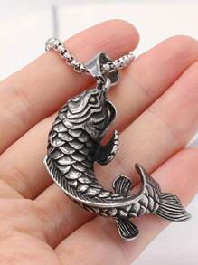 男女適用的復古幸運錦鯉吊墜項鍊,帶有動物護身符的庞克嘻哈風格裝飾品,適用於派對和禮物 - 銀色 - 查看 1