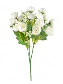 1束人造山茶花花束,逼真美麗的5朵花山茶花,適用於婚禮裝飾、新娘手持花束、派對和家居裝飾、婚禮攝影道具 - 粉色 - 白色 - 查看 2