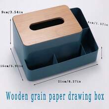 1pc New Style Tissue Box With Wooden Lid Plastic Remote Control Storage Case Living Room Desktop Organizer Multi-Functional Bedroom Tissue Box With Divided Storage Compartments - Multicolor - View 2
