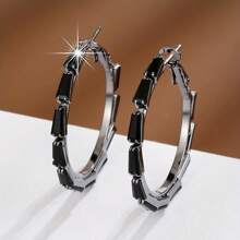 1pair Luxury Rhinestone Encrusted C-Shaped Hoop Earrings, Colorful Zirconia Daily Wear Jewelry Gift For Wife/Best Friend - Multicolor - View 6