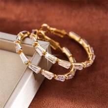 1pair Luxury Rhinestone Encrusted C-Shaped Hoop Earrings, Colorful Zirconia Daily Wear Jewelry Gift For Wife/Best Friend - Multicolor - View 2