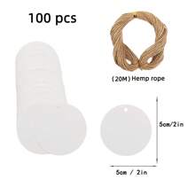 100 Thẻ Quà Tặng Tròn Màu Trắng, Thẻ Quà Tặng Giấy Kraft Có Dây Thẻ Treo Trống Cho Gói Quà Thủ Công Dự Án Quà Tặng Đám Cưới - trắng - Xem 2