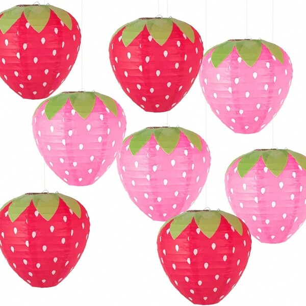 3 PEÇAS X 20CM Lanternas de Papel com Estampa de Morango, muito refrescantes e fofas para decoração de festa de aniversário com tema de frutas, chá de bebê, casamento de papel, decoração de jardim, Morango para festa da lagarta faminta da menina, suprimentos para berçário, para suspender, Halloween, Assustador, Outono, Feriado, Festival, Decoração de Casa, Decoração de Quarto, Decoração de Parede