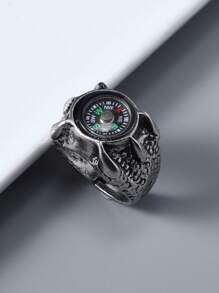 1枚创意合金开口戒指，指南针设计，男士休闲骑行风格个性化戒指 - 彩色 - 查看 4