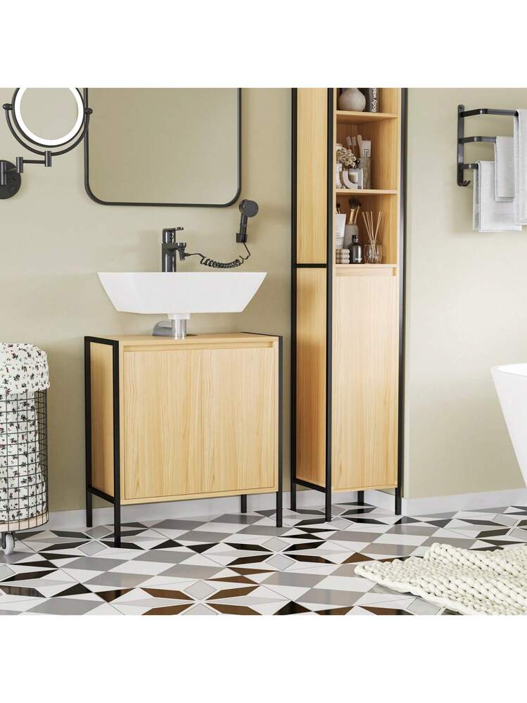 Meuble sous lavabo - kleankin - armoire salle de bain pour vasque moderne piètement métal double porte - 60x30x60cm - blanc - Maison