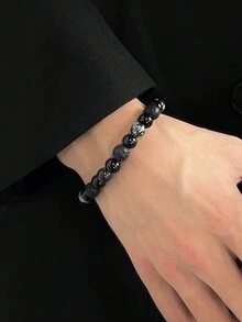 時尚復古黑曜石火山岩珠手鍊,男女皆可配戴,簡約優雅款式。男友完美禮物。 - 黑曜石串珠手鍊 - 查看 2