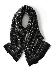 1入女士黑白條紋針織圍巾,適用於秋冬季節,保暖簡約時尚,適合日常穿著,情侶禮物 - 黑與白 - 查看 1