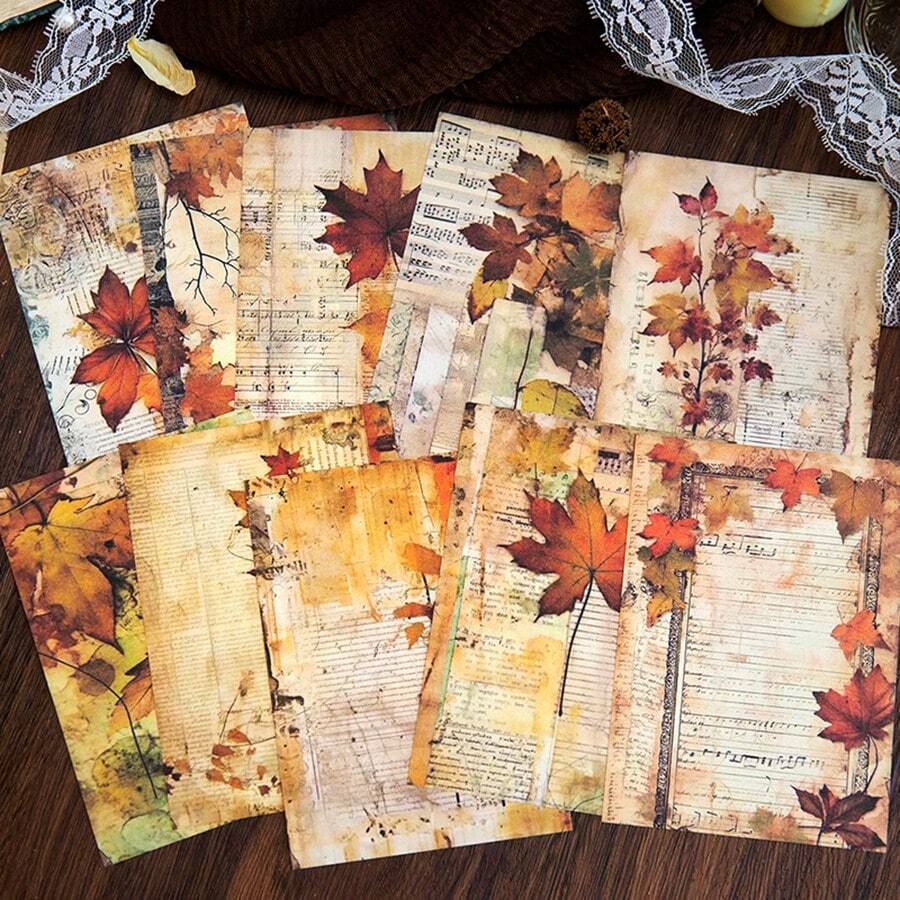 YANJI 20入組復古手帳diy裝飾植物和花卉主題背景紙,個性化拼貼材料適用於計畫和創意學校文具 - 橘色 - 查看 1