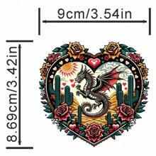 龙图案爱玫瑰热转印贴纸可粘贴在可水洗的衣服上 DIY 补丁、烫印贴花装饰、刺绣贴花熨烫贴纸，适用于夹克、连衣裙背包牛仔裤 - 彩色 - 查看 2